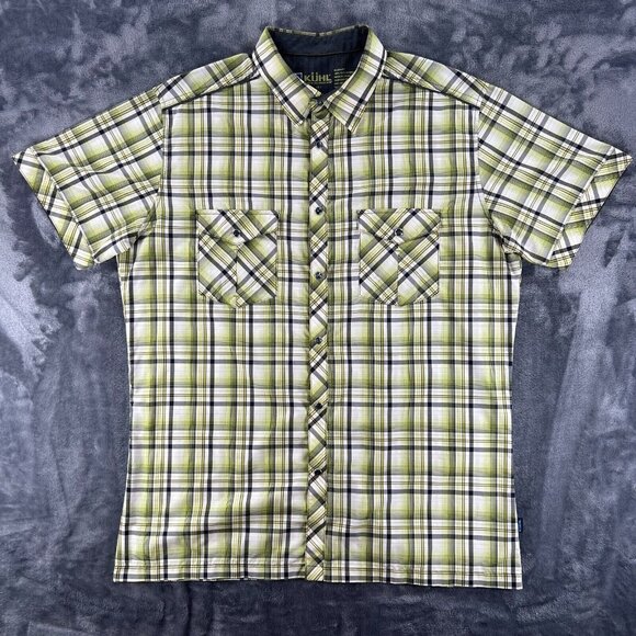 Kuhl Shirt Men L Green Plaid Eluxur Pearl Button Up Outdoors Hiking Fish Tech - Picture 1 of 16